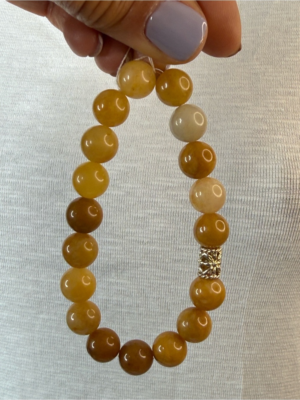Yellow Jade Stretch Bracelet with Decorative Crystal Charm